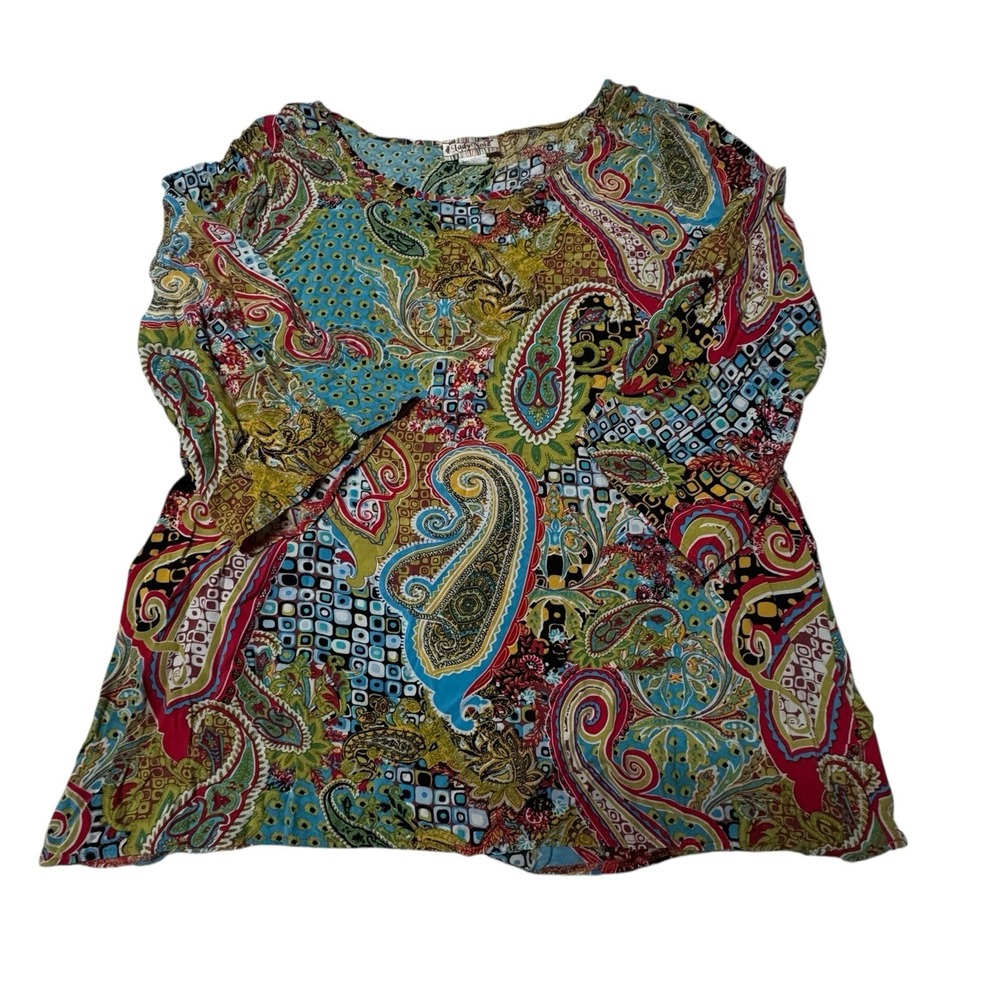 Lady Noiz Blouse Womens 2X Kimono Sleeves Multicolor Paisley‎ Bohemian Artsy